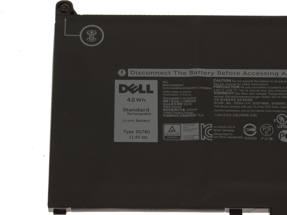 Original 3500mAh 42Wh 3-Cell Battery Dell 0G74G 00G74G